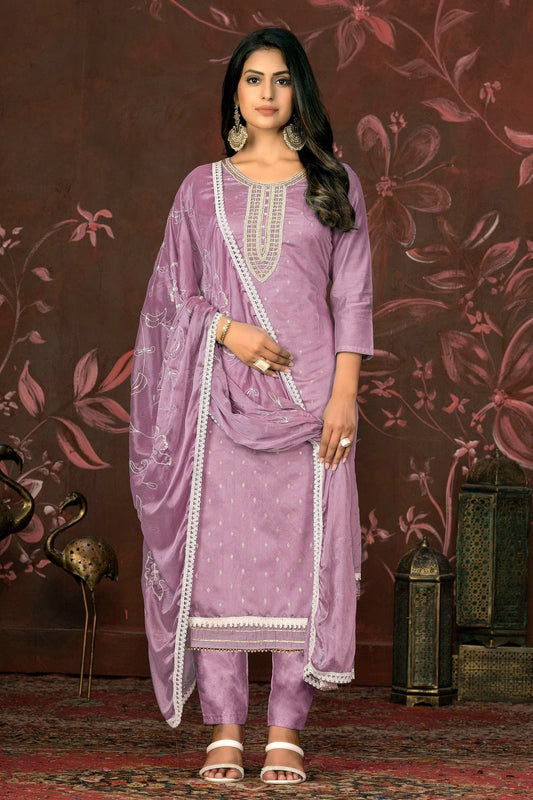Light Purple Unstitched Modal Cotton Pant Style Suit NCUS11610176