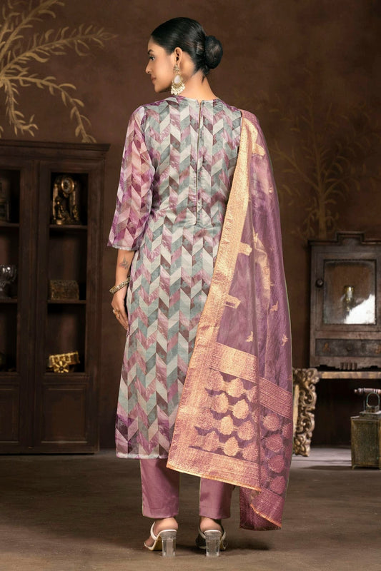 Light Purple Unstitched Organza Jacquard Pant Style Suit NCUS11610124