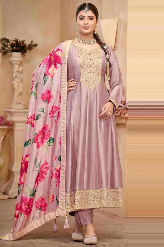 Light Purple Vichitra Silk Anarkali Suit NCSM11110894
