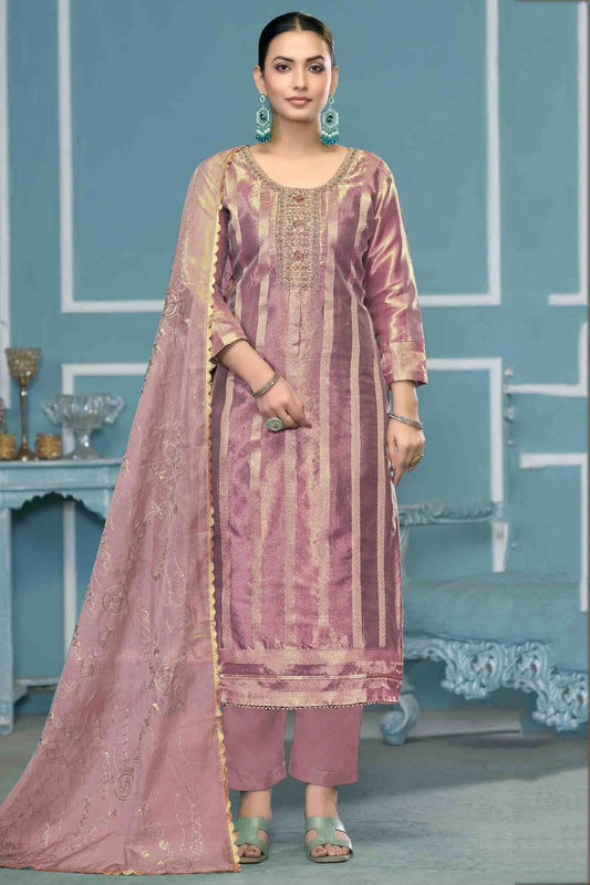 Light Purple Viscose Organza Pant Style Suit NCSM11110765