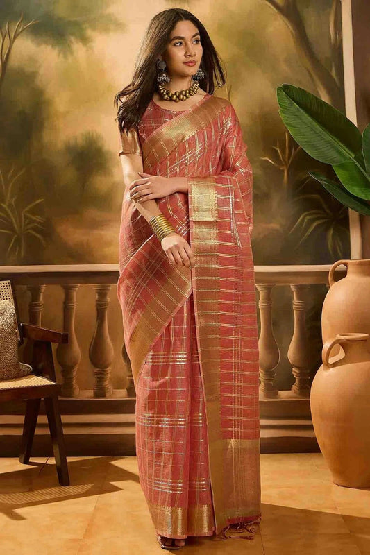 Light Red Khadi Organza Traditional Saree NCSD11110102