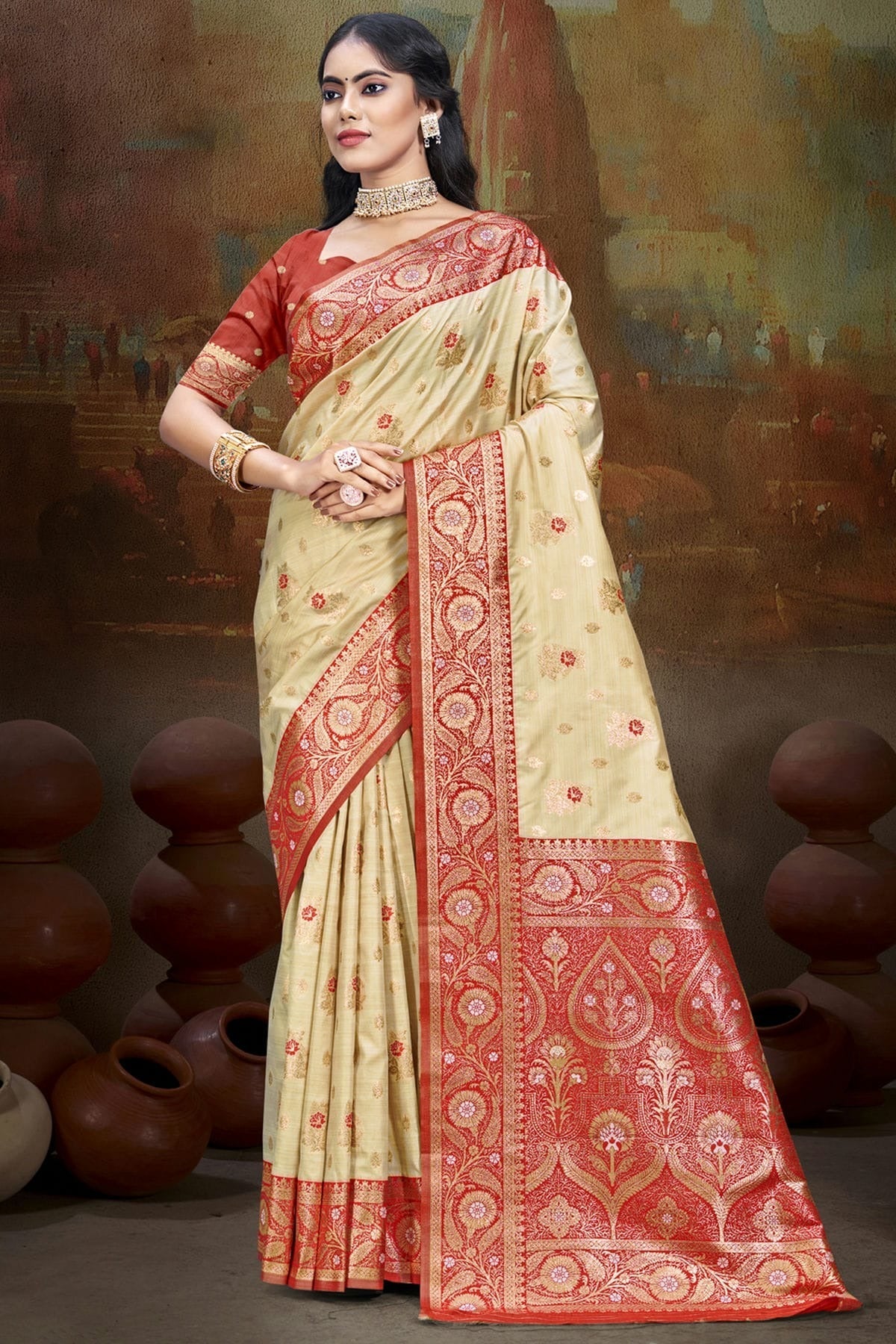 Light Red Silk Woven Traditional Saree NCSD11010234