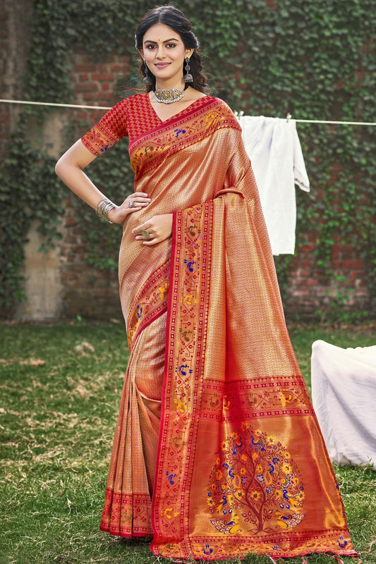Light Red Woven Paithani Silk Traditional Saree NCSD11010180