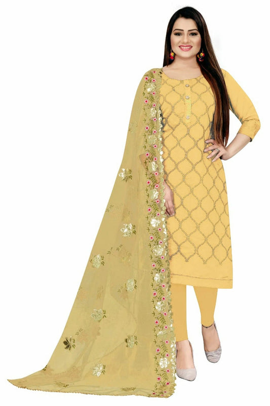 Light Yellow Unstitched Chanderi Straight Suit NCUS11610449