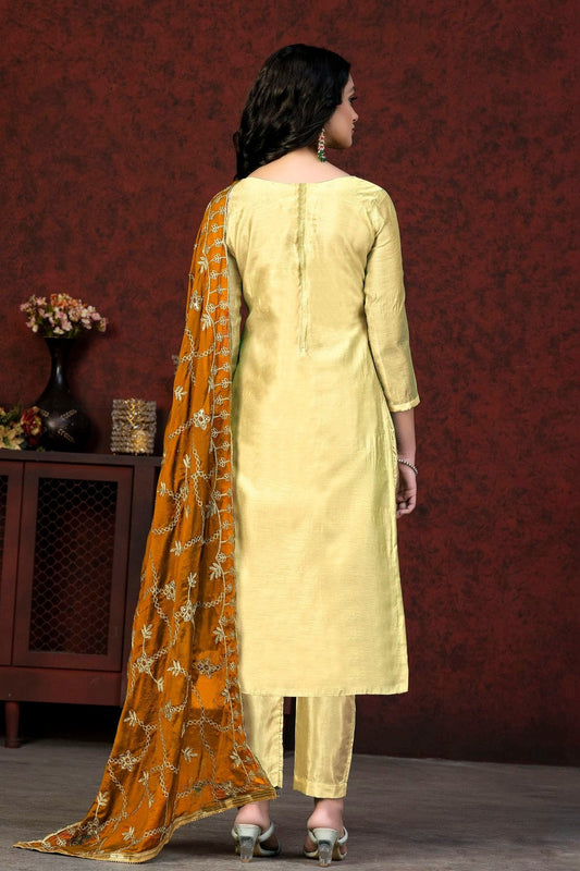 Light Yellow Unstitched Modal Chanderi Straight Suit NCUS11610358