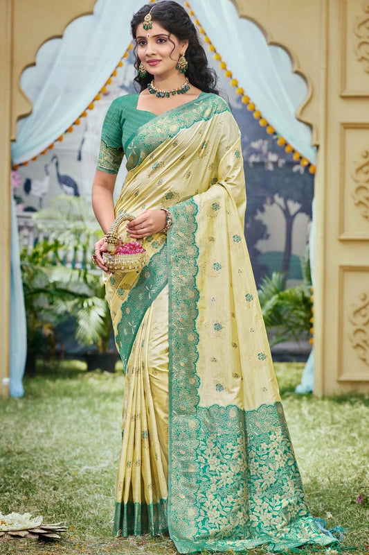Light Yellow Woven Banarasi Silk Traditional Saree NCSD11010198