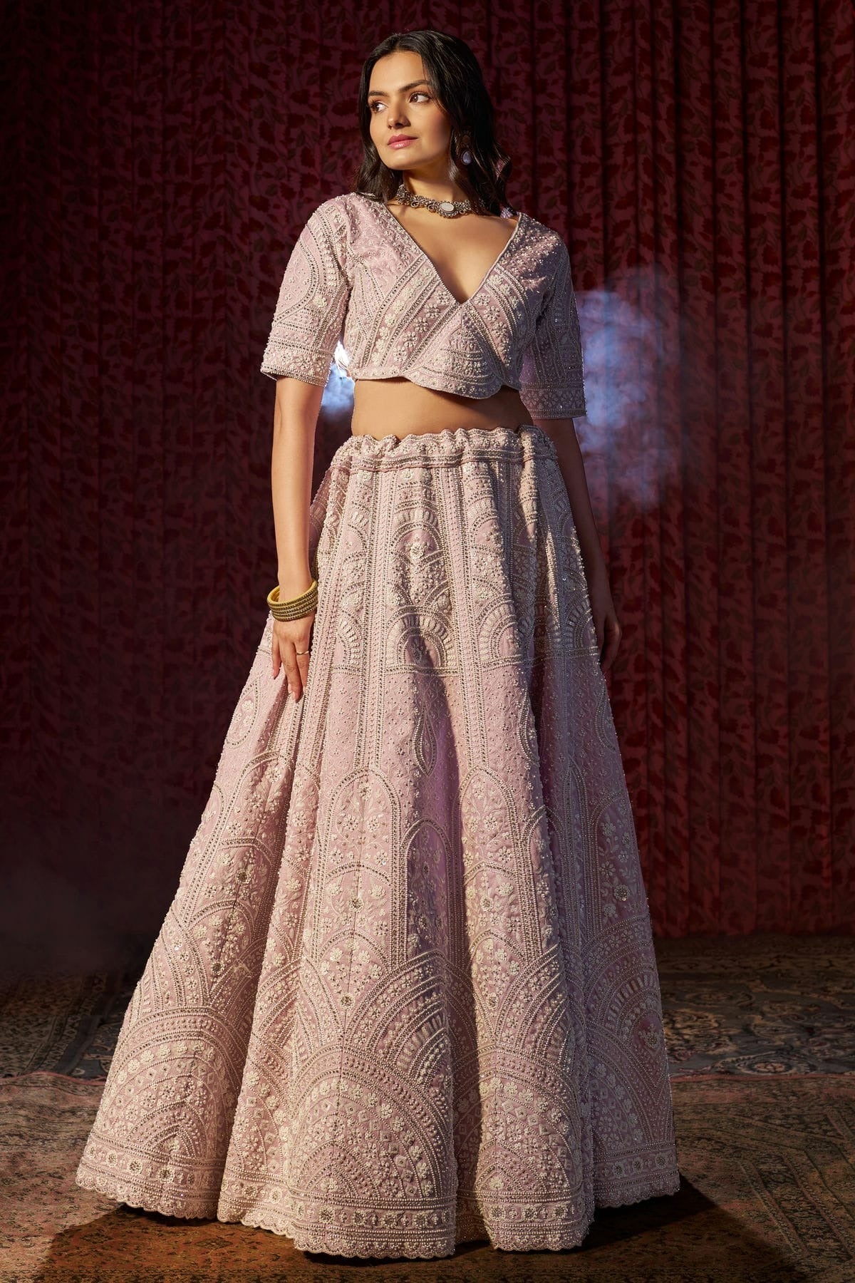Lilac Semi Stitched Silk Lehenga Choli NCLC10810176