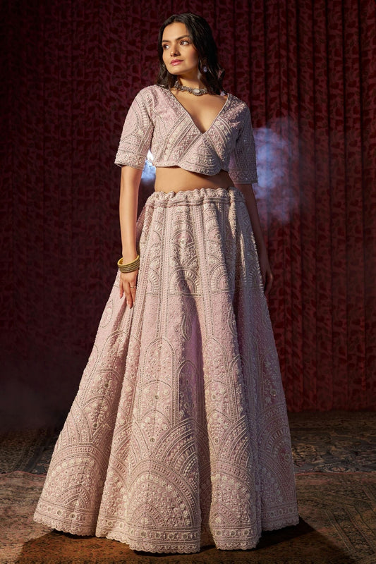 Lilac Semi Stitched Silk Lehenga Choli NCLC10810176