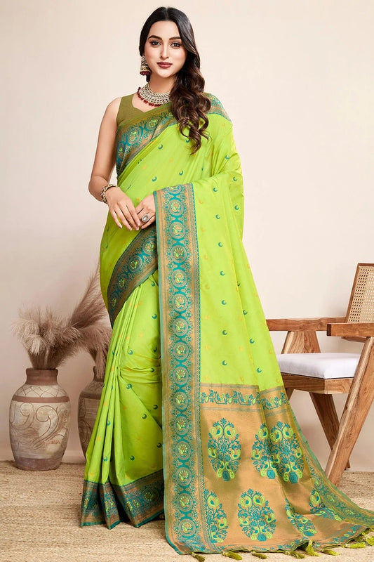 Lime Green Jacquard Silk Traditional Saree NCSD11111531