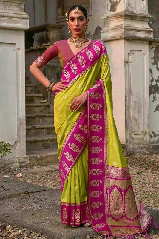 Lime Green Kanchi Silk Traditional Saree NCSD12610130