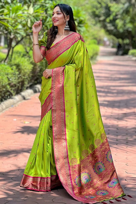 Lime Green Paithani Silk Woven Saree NCSD12910198