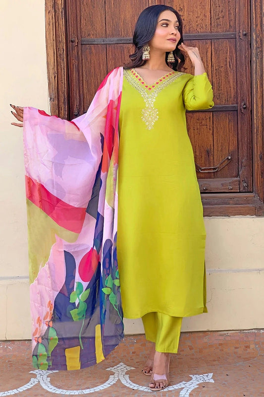 Lime Green Rayon Stitched Salwar Suit NCSS11111571