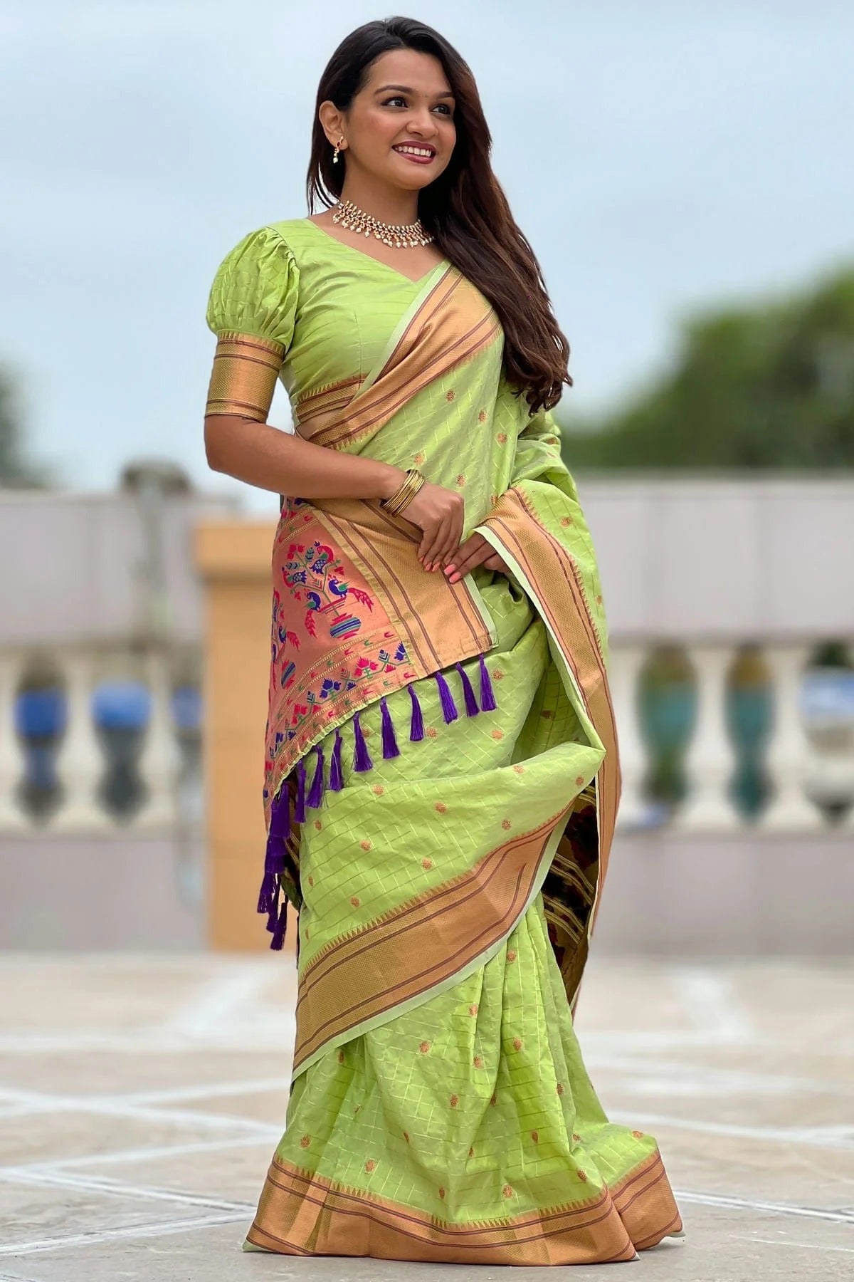 Lime Green Silk Woven Saree NCSD12910177