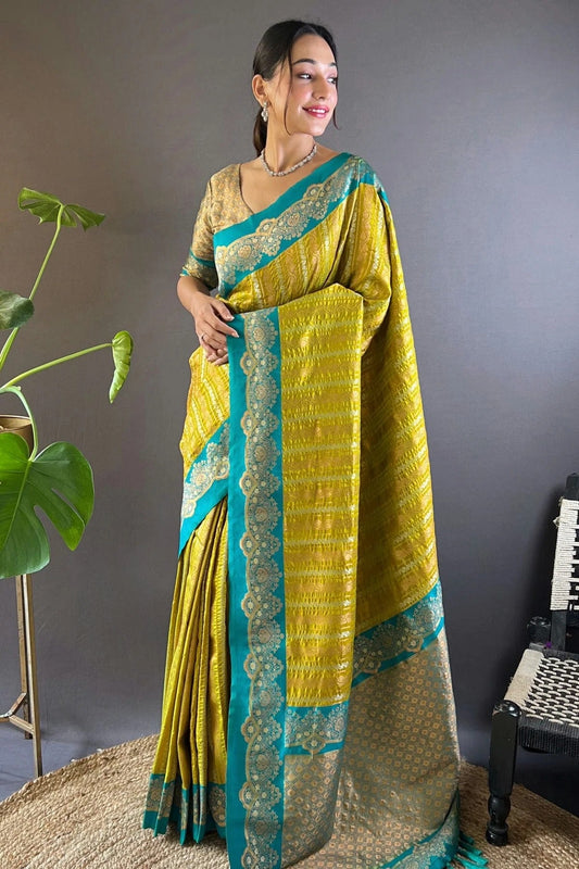 Lime Green Silk Woven Saree NCSD12910183