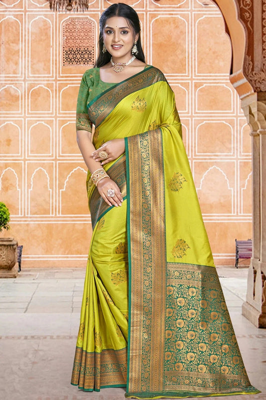 Lime Green Silk Woven Traditional Saree NCSD11010224