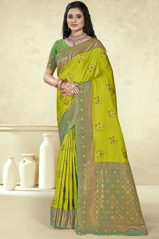 Lime Green Silk Woven Traditional Saree NCSD11010245