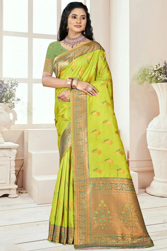 Lime Green Silk Woven Traditional Saree NCSD11010260