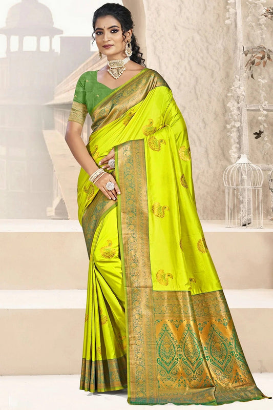 Lime Green Silk Woven Traditional Saree NCSD11010271