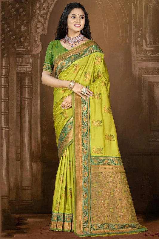 Lime Green Silk Woven Traditional Saree NCSD11010277