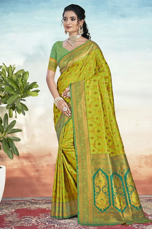 Lime Green Silk Woven Traditional Saree NCSD11010283