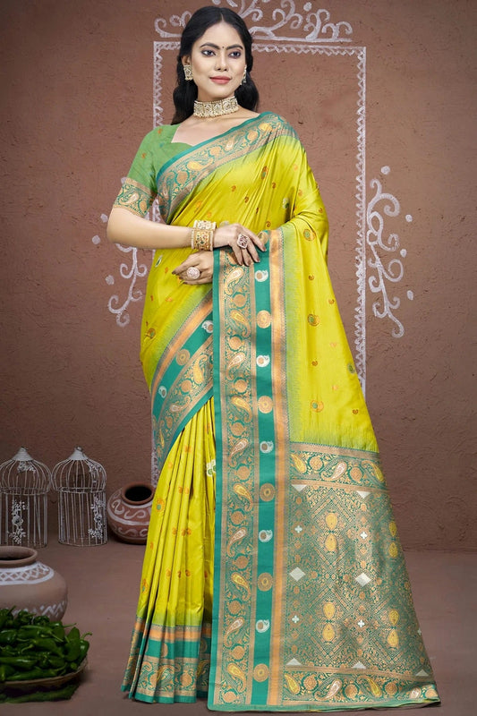 Lime Green Silk Woven Traditional Saree NCSD11010296