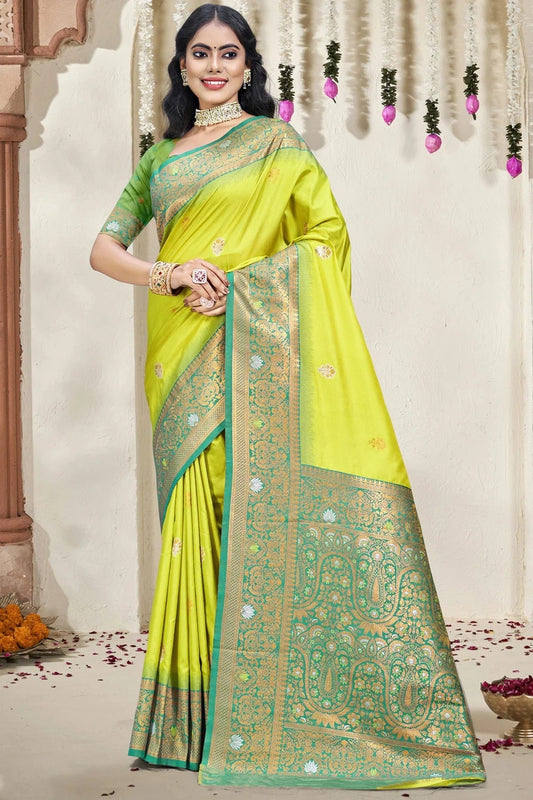 Lime Green Silk Woven Traditional Saree NCSD11010302