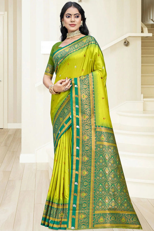 Lime Green Silk Woven Traditional Saree NCSD11010309