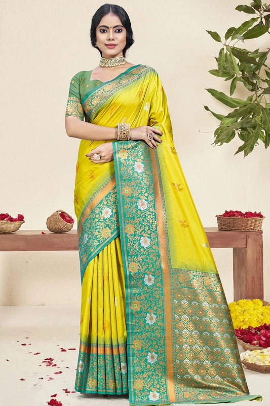 Lime Green Silk Woven Traditional Saree NCSD11010323