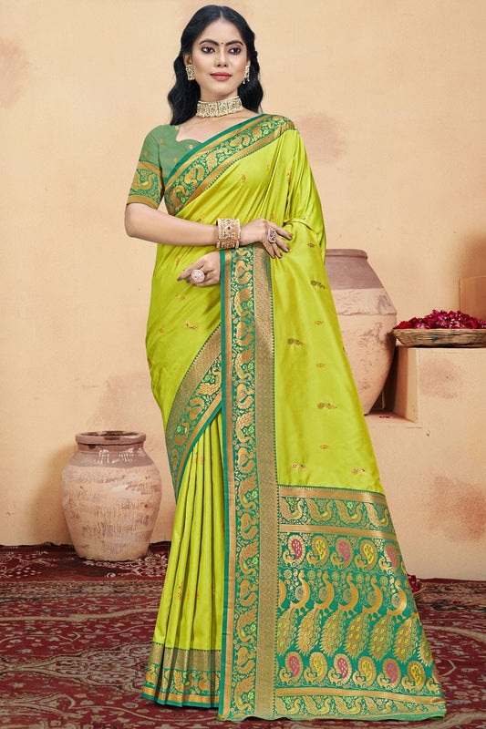 Lime Green Silk Woven Traditional Saree NCSD11010330