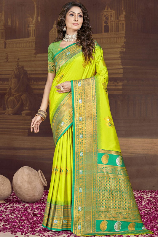 Lime Green Silk Woven Traditional Saree NCSD11010334