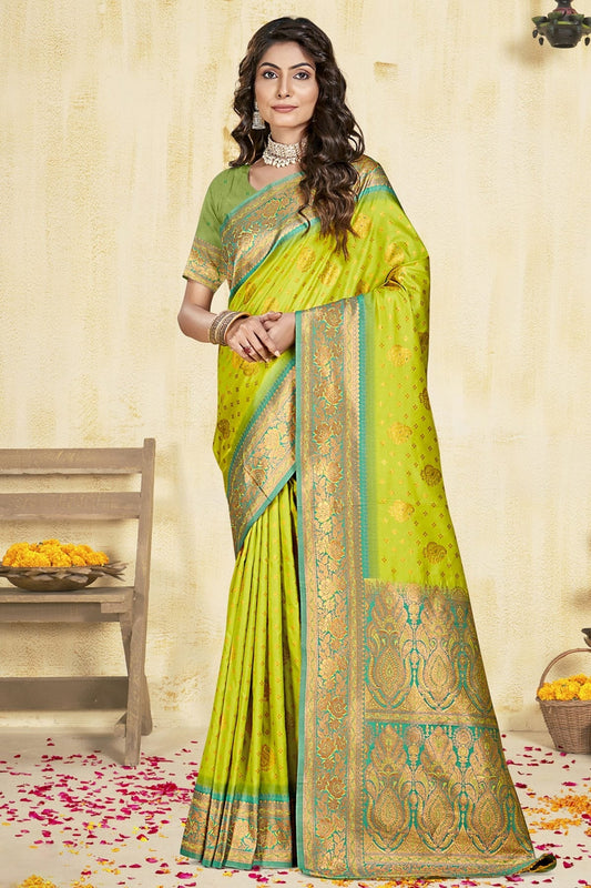 Lime Green Silk Woven Traditional Saree NCSD11010346