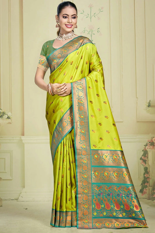 Lime Green Silk Woven Traditional Saree NCSD11010372