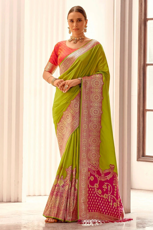 Lime Green Soft Silk Woven Saree NCSD12910162