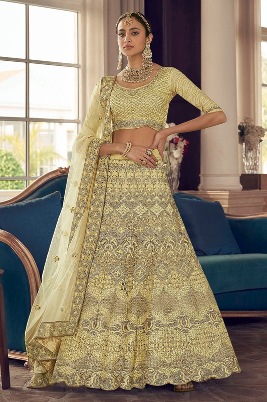 Lime Yellow Embroidery Crepe Lehenga Choli NCLD10810263