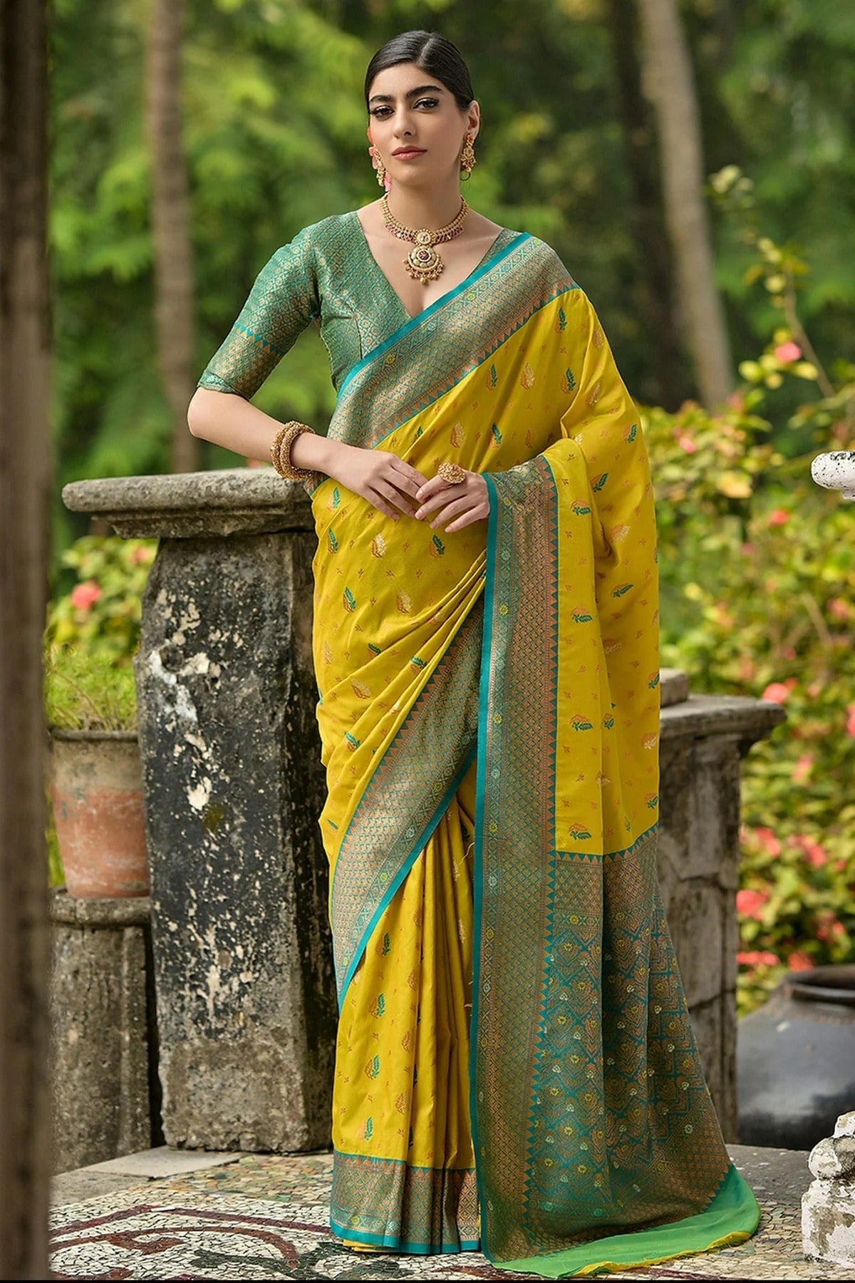 Lime Yellow Woven Banarasi Silk Saree NCSD12610170