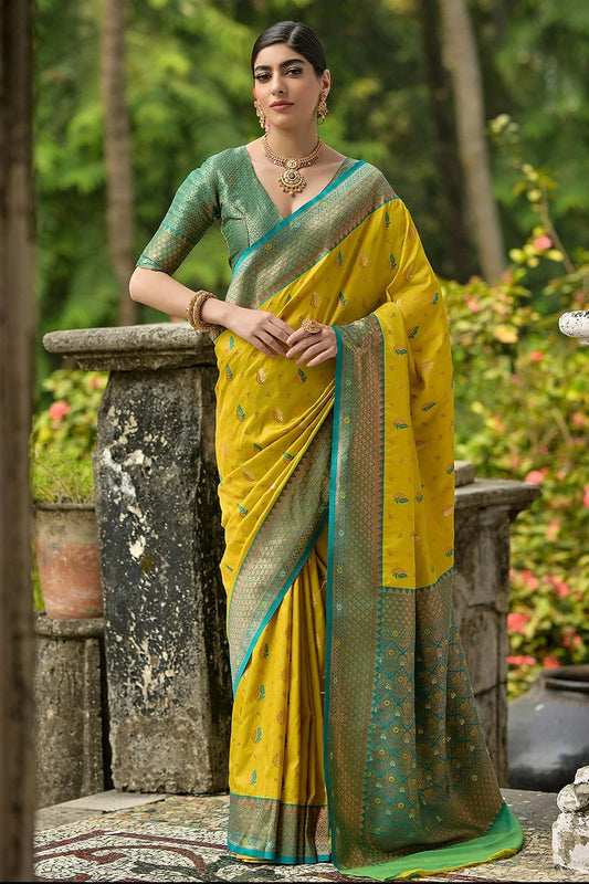 Lime Yellow Woven Banarasi Silk Saree NCSD12610170