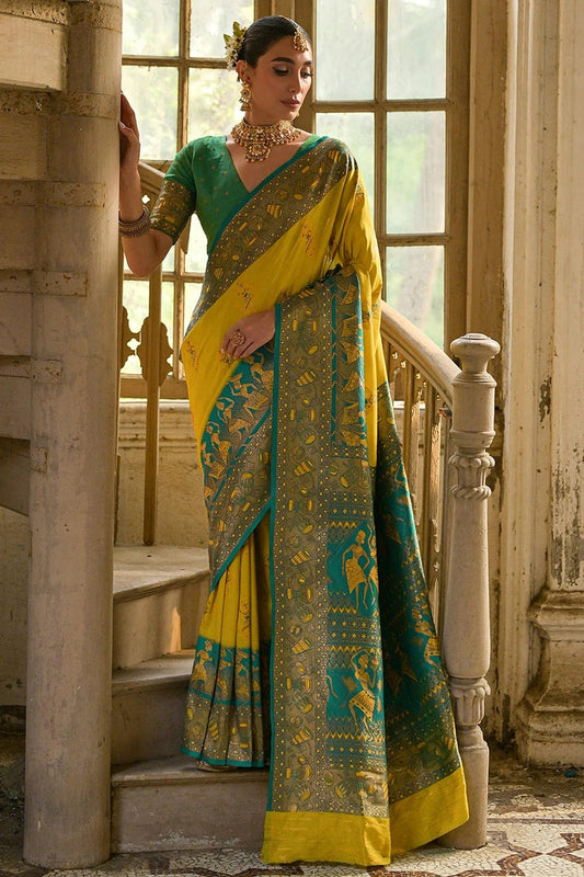 Lime Yellow Woven Banarasi Silk Saree NCSD12610176