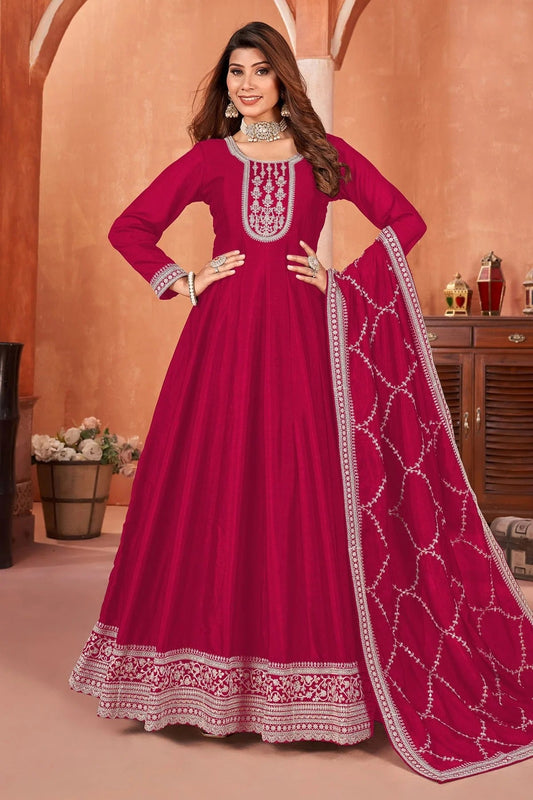 Magenta Anarkali SuitArt Silk Semi Stitched NCSM10510257