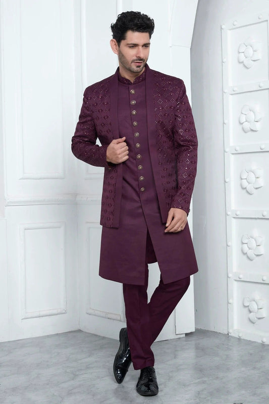 Magenta Art Silk Indowestern Sherwan With Aligadhi Pant  NCSH12310353