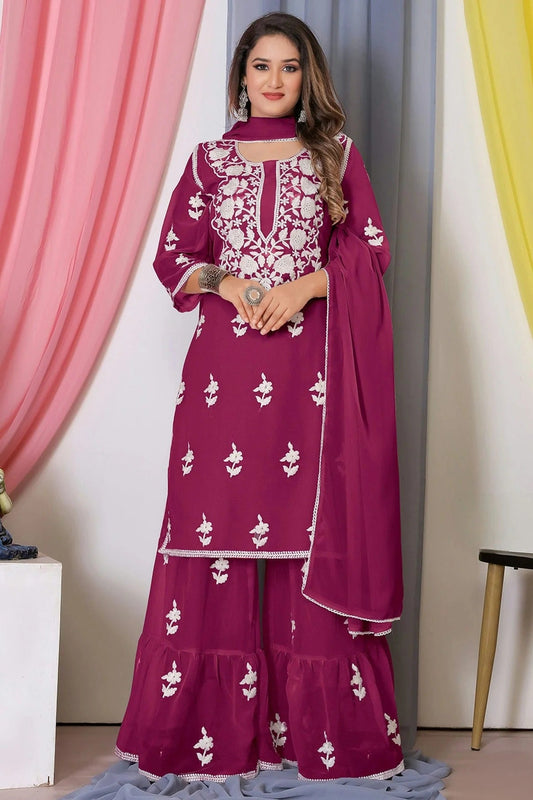 Magenta Bamber Georgette Sharara Suit NCSM11112406
