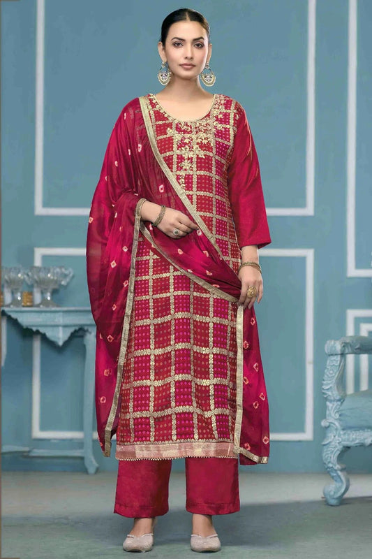 Magenta Banarasi Cotton Pant Style Suit NCSM11110712