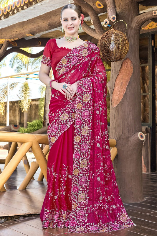 Magenta Burberry Silk Designer Saree NCSD11210244