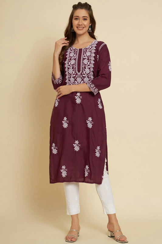 Magenta Cotton Slub Kurti NCKR11112189