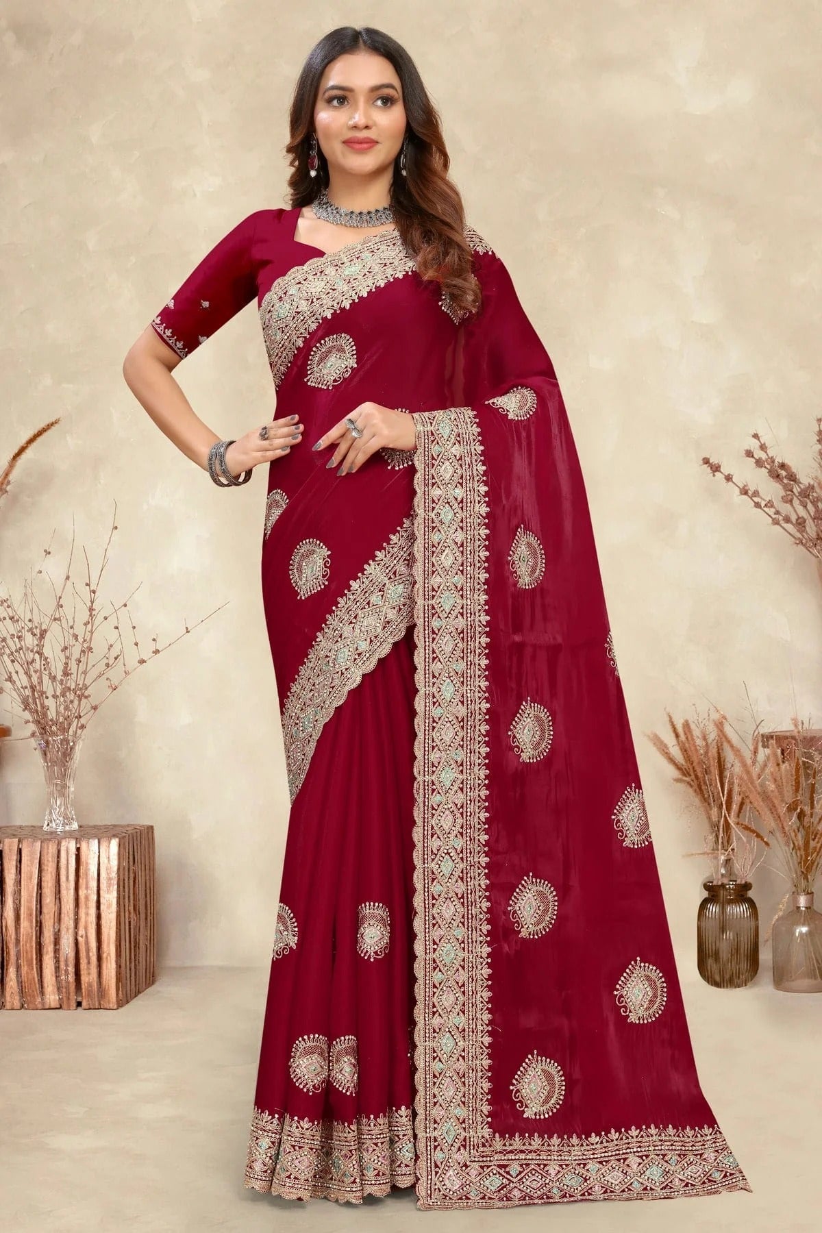 Magenta Crepe Silk Saree NCSD10910243