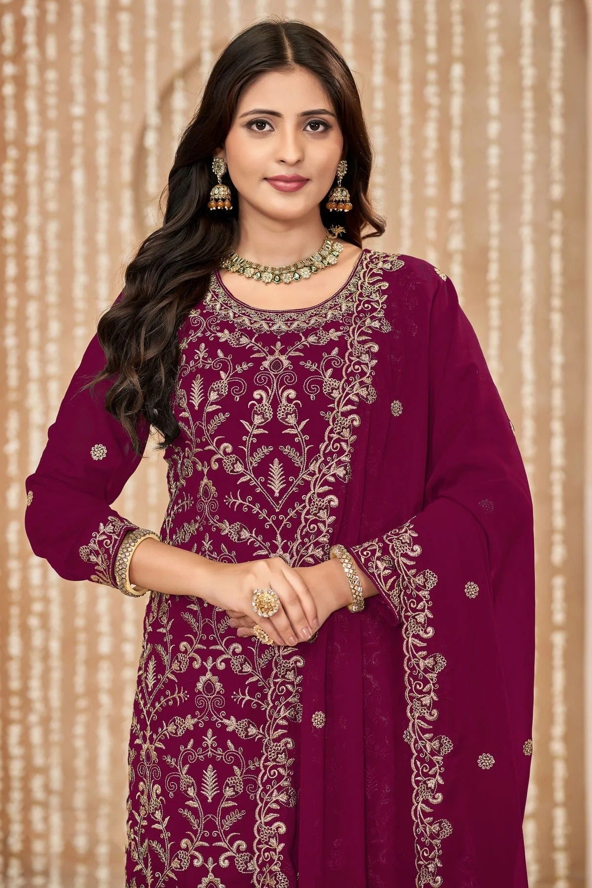 Magenta Faux Georgette Pant Style Suit NCSM10510195