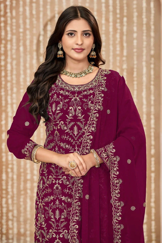 Magenta Faux Georgette Pant Style Suit NCSM10510195