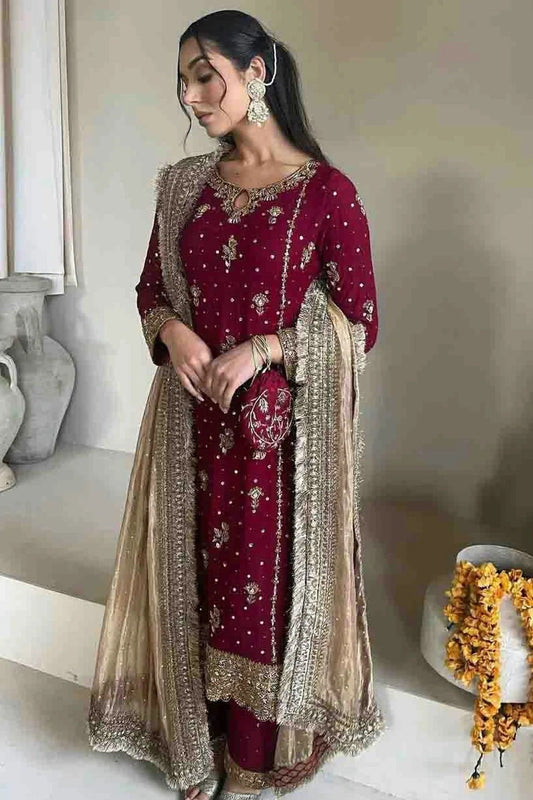 Magenta Faux Georgette Stitched Palazzo Pant Suit NCSS11410171