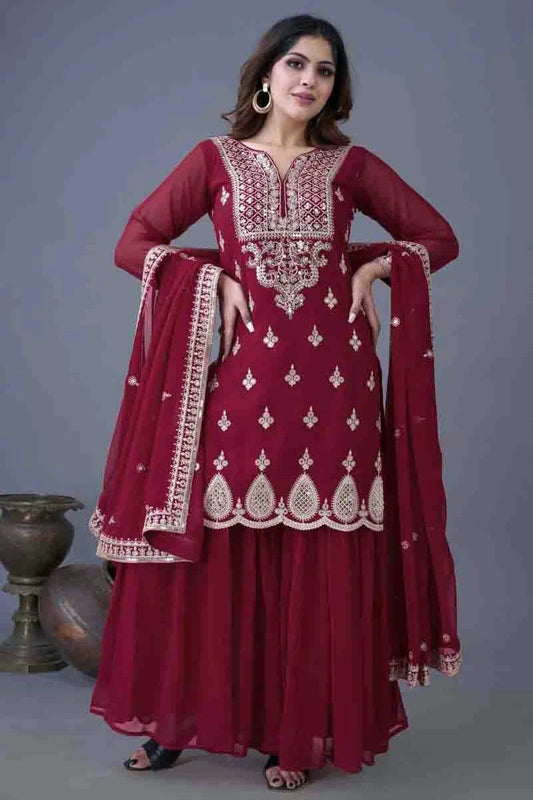 Magenta Georgette Stitched Sharara Suit NCSS11410205