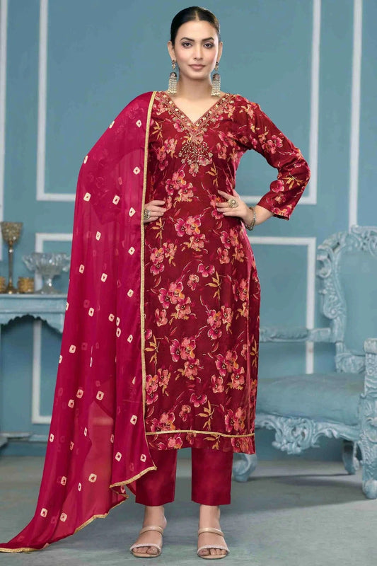 Magenta Jaam Cotton Pant Style Suit NCSM11110746
