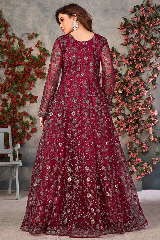 Magenta Net Semi Stitched Pant Style Suit NCSM10510386